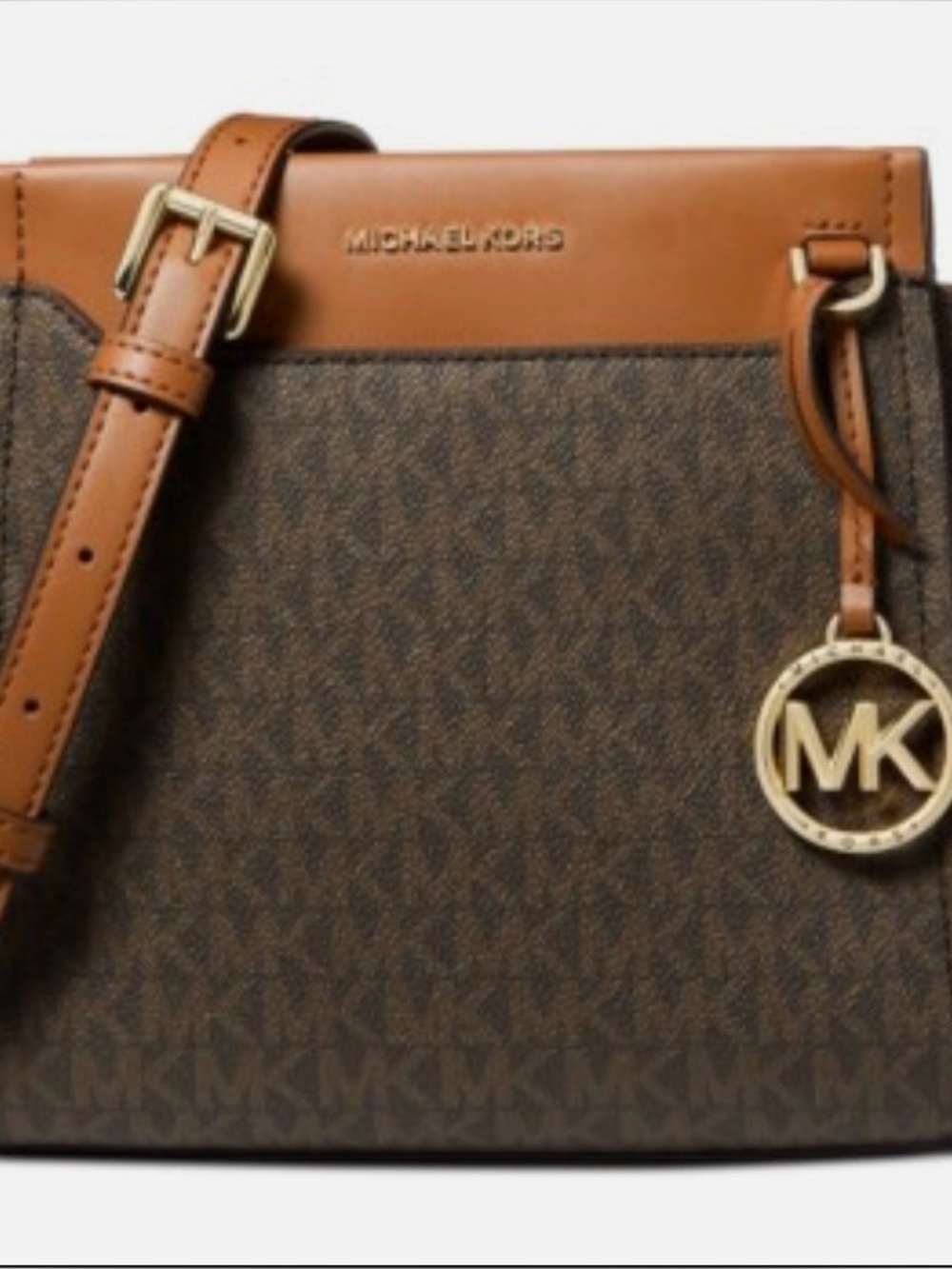 Michael Kors Graham Small North South Leather Messenger Brown Acorn/Gold